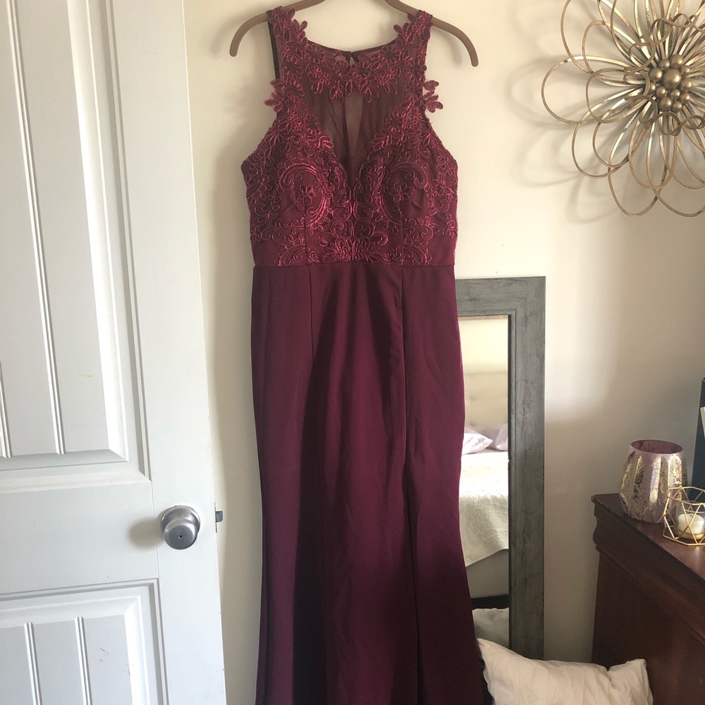 Long formal gown with high slit